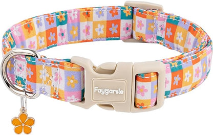 Faygarsle Floral Plaid Pattern Dog Collar, Spring Summer Design for Small Medium Large Dogs Multi-Color XS