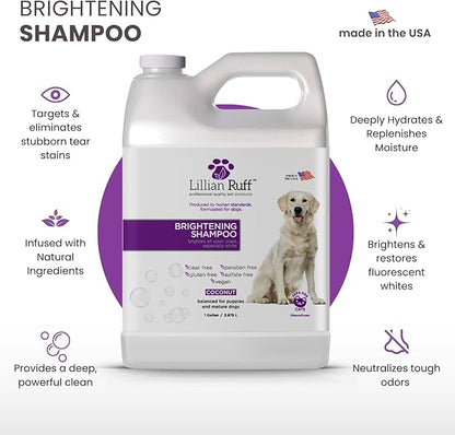 Lillian Ruff PRO Formula Ultra Brightening Dog Shampoo - Professional Whitening & Long-Lasting Odor Eliminator, Remove Stains & Discoloration, Dry Skin & Itch Relief with Aloe & Provitamin B5 (Gallon)