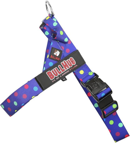 BULLHUG Adjustable Dog Harness– No Pull, No Choke – for English Bulldogs, French Bulldogs, Pugs & Broad-Chested Breeds – Easy, Safe Walks (Polka Dots, Medium)