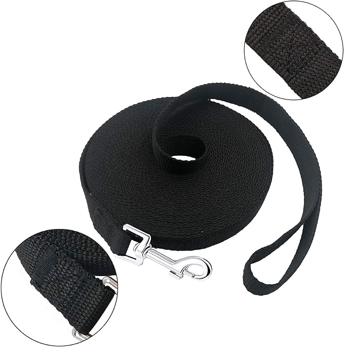 PETGOGO 15ft 20ft 30ft 40ft 50ft Long Dog/Puppy Lead Obedience Recall Training Dog Leashes for Small Medium Dogs Camping, Training, Play, or Backyard (20 FT, Black)