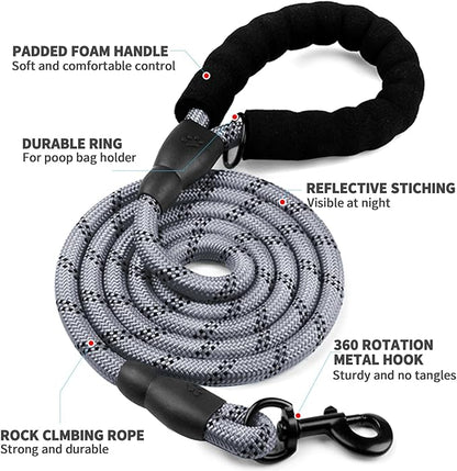 COOYOO Dog Leash 5/6 FT with Comfortable Padded Handle and Highly Reflective Threads for Small Medium and Large Dogs