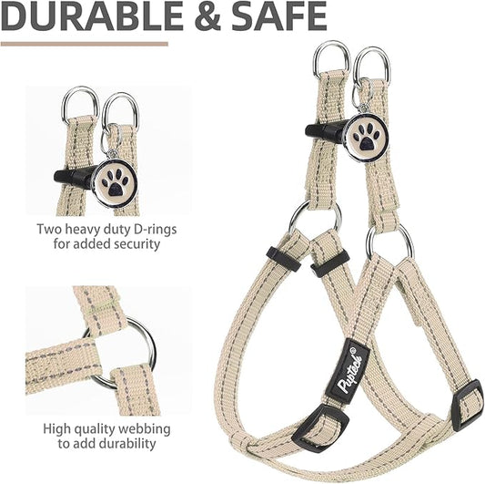 PUPTECK No Pull Dog Harness Soft Adjustable Basic Nylon Step in Puppy Vest Outdoor Walking with ID Tag, Reflecive Beige, S