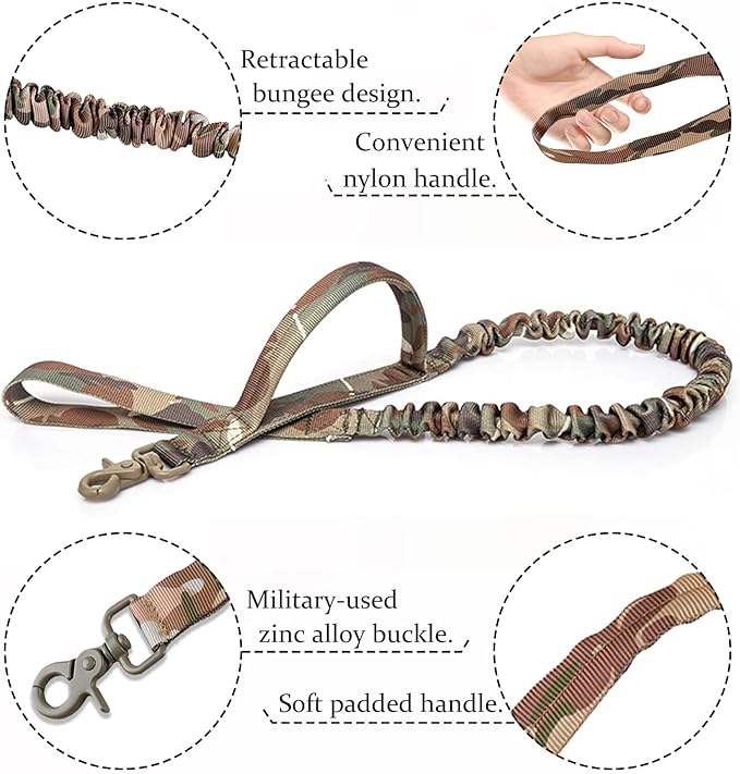 AIWAI Tactical Dog Harness with Pouches,Dog Vest Harness for Large Medium Dogs No-Pull Adjustable Military Dog Harness with Handle Walking Hiking Training (Camouflage(with Leash), L)