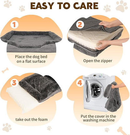 Orthopedic Dog Bed for Medium and Large Dogs Pet Bed with Sides Waterproof Dog Couch with Washable Removable Cover and Egg Crate Foam Pet Sleeping Mat with Anti-Slip Bottom