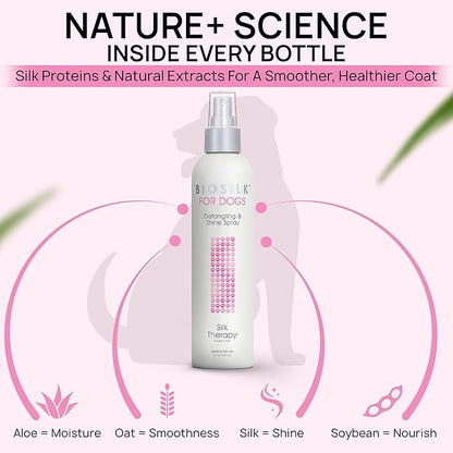 BioSilk for Pets Silk Therapy Detangling Plus Shine Mist for Dogs - Reduces Matted Fur, Shiny & Soft Coat - Suitable for All Dogs & Puppies, Made in USA, 8 Fl Oz - 2 Pack