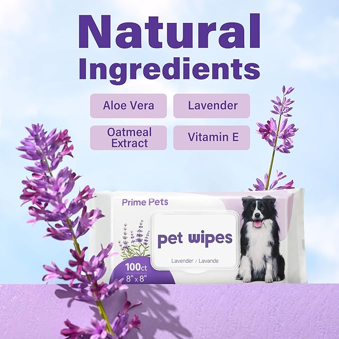 Prime Pets 400pcs Dog Wipes for Paws and Butt, Large Pet Wipes for Dogs, Dog Wipes Cleaning Deodorizing, Hypoallergenic, Puppy Wipes for Grooming Face Fur Body, Lavender Scented