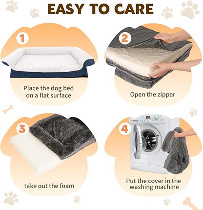 Orthopedic Dog Bed for Medium and Large Dogs Pet Bed with Sides Waterproof Dog Couch with Washable Removable Cover and Egg Crate Foam Pet Sleeping Mat with Anti-Slip Bottom