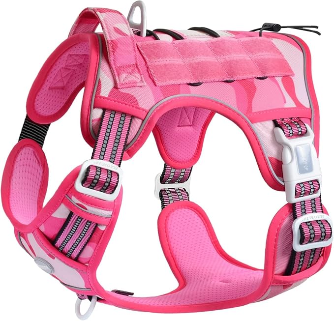 AUROTH Tactical Dog Harness for Small Medium Large Dogs No Pull Adjustable Pet Harness Reflective K9 Working Training Easy Control Pet Vest Military Service Dog Harnesses (XL, Pink Camo)