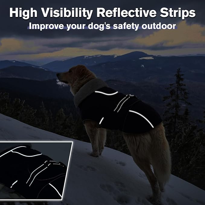 Lelepet Warm Dog Coat Waterproof Dog Jacket for Large Dogs Reflective Fleece Vest with Adjustable Buckle Hook & Loop Windproof Cold Weather Coats for Small Medium Large Dogs, Navy Blue, L