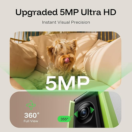TKENPRO 5MP Ultra HD Pet Camera - Dog Camera with Treat Dispenser, Remote Treat Tossing via Phone App, 360° Auto Tracking & Motion Alerts, 5G&2.4G WiFi for Cats Indoor
