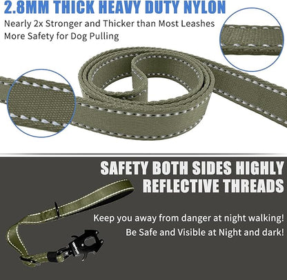 Strong Heavy Duty Dog Leash - Adjustable 15"-18" Reflective Nylon Training Leash with Padded Handle & Frog Clip, Traffic Control for Large Medium Dogs No Pull Walking Army Green