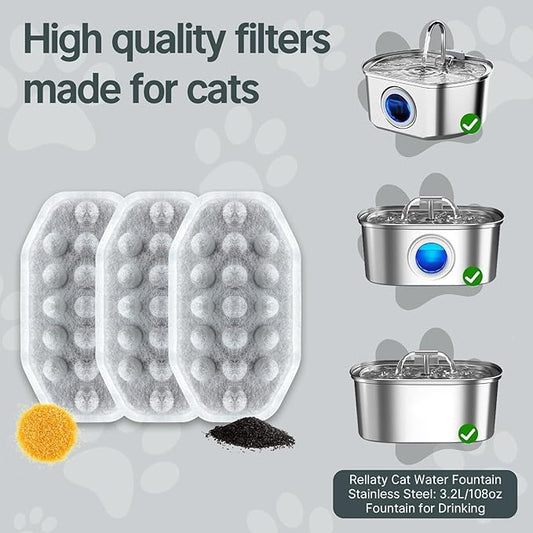 40 Pcs Cat Water Fountain Filters,20 Pack Cat Water Fountain Replacement Filters & 20 Pack Pre-Filter Sponges,Pet Fountain Filter Replacement for 3.2L/108oz Stainless Steel Fountain