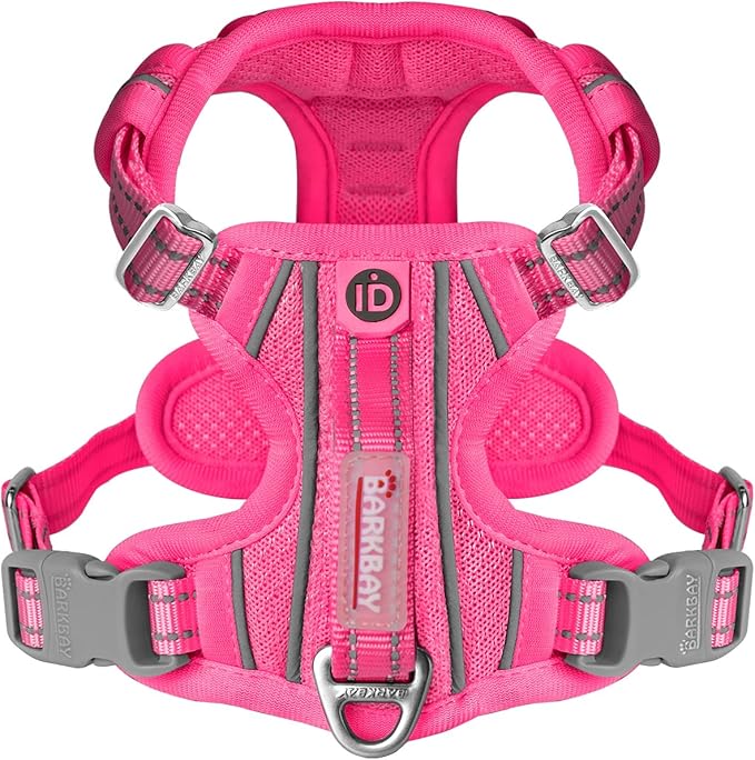 BARKBAY Dog Harness No Pull with ID Tag Pocket - Heavy Duty, Reflective, Easy Control for Large Dogs(Pink,S)