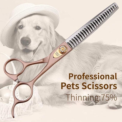 Fenice Peak Thinning Shears for Dogs and Cats Pet Grooming Scissors Chunkers Shears 440C Stainless Steel Professional Dog Trimming Scissors 7''