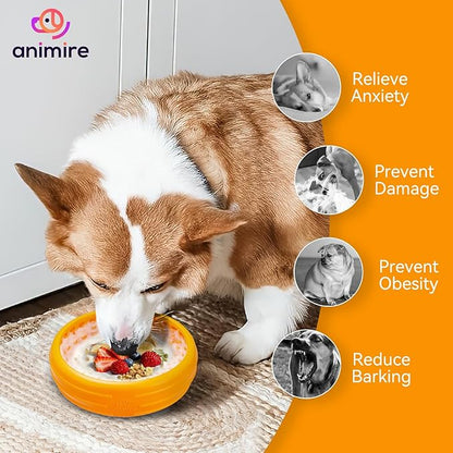 Dog Lick Bowl, Animire Freeze Lick Mat for Dogs, Non-Slip Slow Feeder Licking Bowl Enrichment Treat for Distraction Anxiety Relief, Food Grade Silicone, Dishwasher Safe(Orange,S)