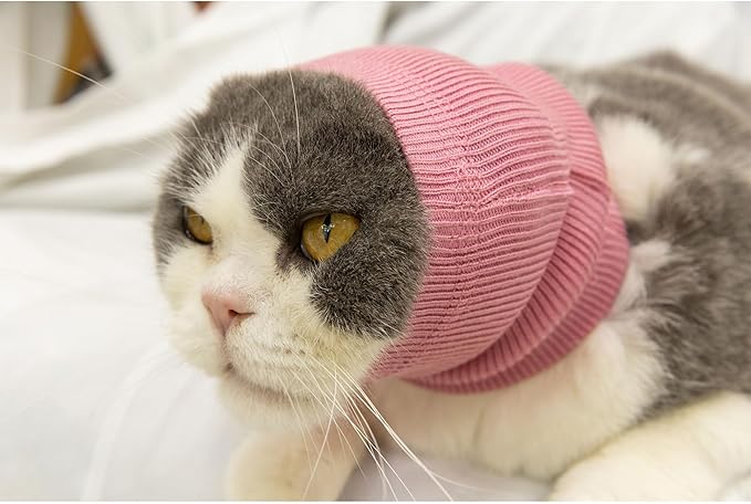 FDANDADE Neck Cowl for Cat, Cat Neck Scarf for Cats Anxiety Relief – Noise Canceling for Fireworks, Thunderstorms, Pet Grooming & Force Drying(Pink S)