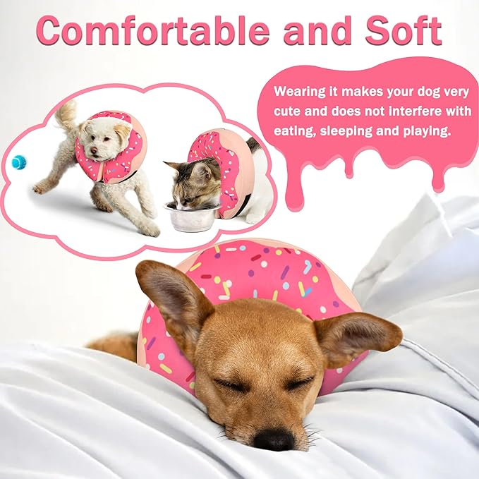 Inflatable Cone Collar for Large Medium Small Dogs, Soft Adjustable Recovery Collar for Dogs Cats,Dog Cone Neck Donut Alternative After Surgery(Pink,Medium