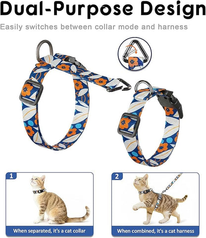 Halypet 2-Pack Cat Harness and Leash Set, Escape Proof 3-in-1 Adjustable Harness for Cats, Soft Lightweight, Easy On & Control for Walking, Travel & Outdoor Use, Navy Floral, Medium