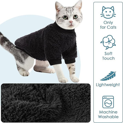 SUNFURA Sphynx Cat Sweater, Hairless Cats Turtleneck Pullover Kitten Sweaters for Cats Only, Warm and Soft Cat Pajamas Shirt with Sleeves Pet Winter Clothes Fleece Jumpsuit for Puppy, Black S