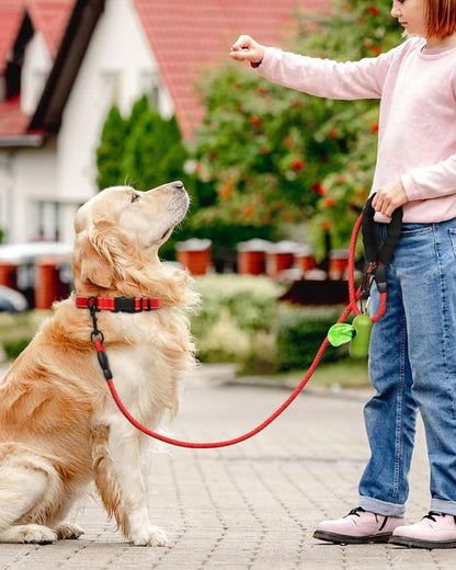 Dynmeow Reflective Dog Collar and Leash Set, 6FT Strong Climbing Rope Leash with Padded Handle, Adjustable Pet Collar with Soft Neoprene Padding for Large Dogs, Red, L