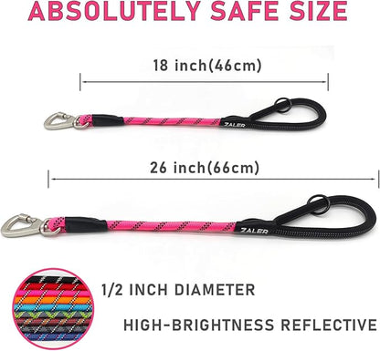 ZALER Short Dog Leash, 18 Inches Rope Traffic Leashes for Dogs, Reflective Dog Lead with O-Ring, Heavy Duty Pet Leash for Large and Medium Dogs (18'' Pink)