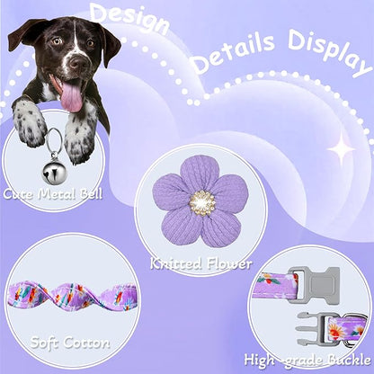 Large Dog Collar with Flower, Dog Collars for Large Dogs Collar for Girl Cute Dog Collar with Bell, Adjustable Length