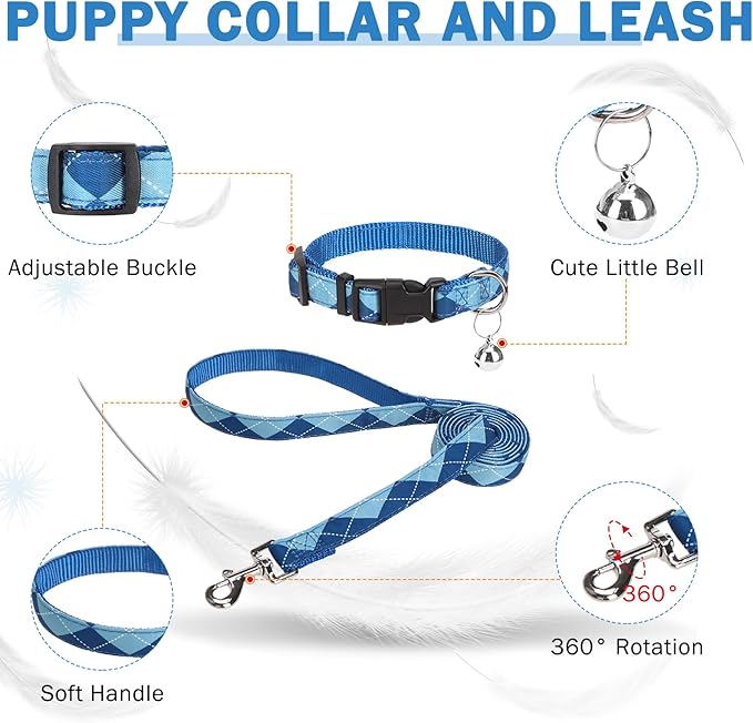 SCENEREAL Small Dog Harness and Leash Collar Set, Step in No Pull Soft Mesh Dog Harnesses for Small Medium Sized Dogs Puppy and Cats Outdoor Walking, No Chock Reflective Vest Harness, Blue Plaid M