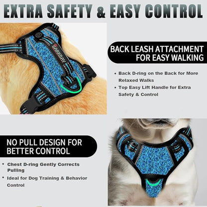 BARKBAY No Pull Dog Harness Large Reflective Dog Harness with Front Clip and Easy Control Handle for Walking Training Running with ID tag Pocket(Blue/Black,S)