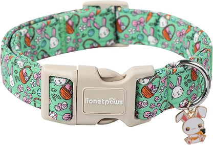 Lionet Paws Easter Dog Collar- Cute Green Eggs Dog Collars with Plastic Buckle, Light Adjustable Dog Large Collars with Rabbit Pendant for Medium Large Dogs
