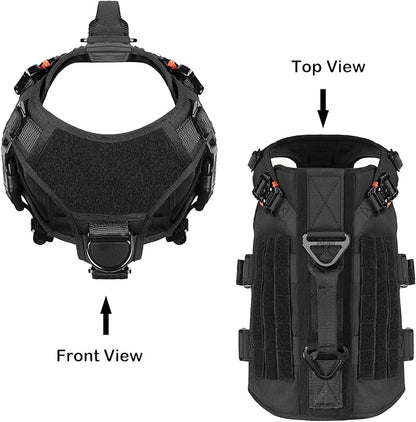 ICEFANG GN3 Tactical Dog Harness with 6X Buckle,Dog Molle Vest with Handle,3/4 Body Coverage,Hook and Loop Panel for ID Patch,No Pulling Front Clip (M (25"-31" Girth), Black)