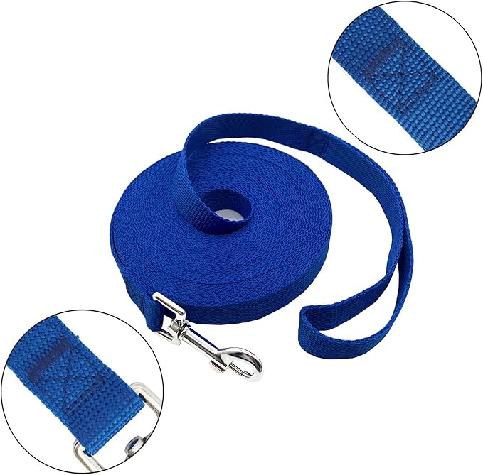 PETGOGO 15ft 20ft 30ft 40ft 50ft Long Dog/Puppy Lead Obedience Recall Training Dog Leashes for Small Medium Dogs Camping, Training, Play, or Backyard (Blue, 1" x 30FT)