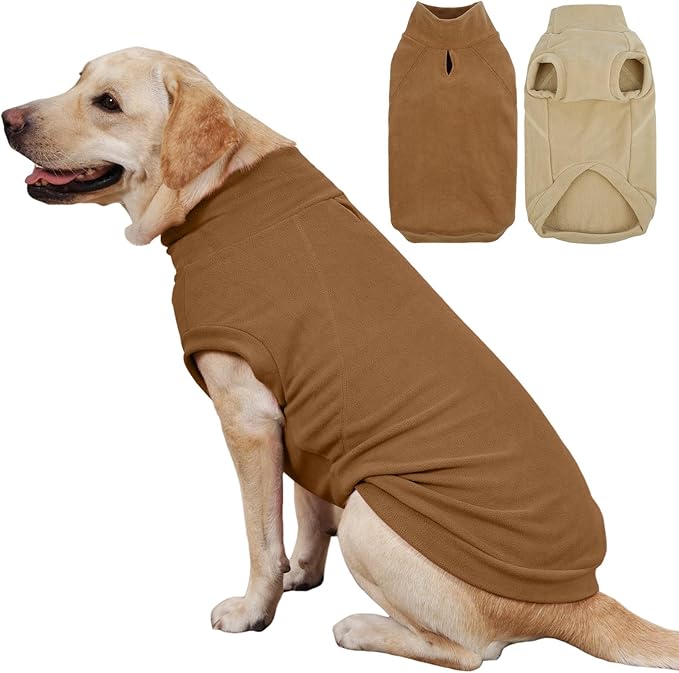 IECOii 2 Pack Large Dog Vest for Winter with Leash Hole - Warm & Stretchy Fleece Sweaters for Outdoor, Cozy Soft Cold Weather Coats for Labrador, Machine Washable (Size 3XL, Dark Brown & Light Brown)