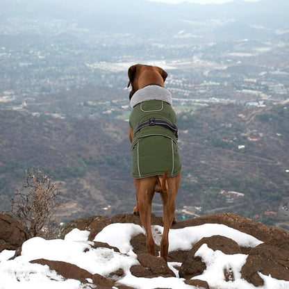 Lelepet Warm Dog Coat Reflective Fleece Vest Waterproof Dog Jacket with Adjustable Buckle Hook & Loop Windproof Cold Weather Coats for Small Medium Large Dogs, Army Green, M