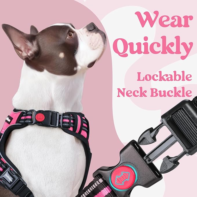rabbitgoo Dog Harness for Large, No Pull Pet Harness with 3 Buckles, Adjustable Soft Padded Vest with Control Handle, Walking Reflective Pet Vest for Extra Large Dogs, Rose Pink, XL