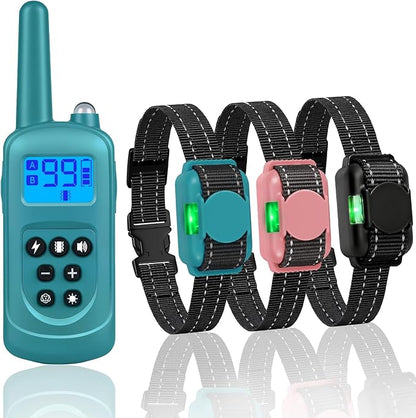Smallest Dog Training Collar for 3 Dogs，Dog Shock Collar with Remote Control(5–120Lbs), 2000ft Range，4 Training Modes，Waterproof Rechargeable Electric Dog Collar for Small Medium Large Dogs，Cyan