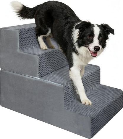 PawComfort 4-Step Pet Stairs, 18 Inch High Dog Steps for Bed, Grey Non-Slip Indoor Ramp for Small Dogs and Cats