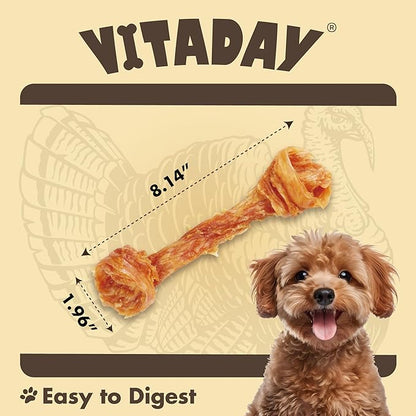 VITADAY Turkey Tendons for Dogs, All Natural, Healthy Dog Treats, Long Lasting, Hypoallergenic Dog Chews, Rawhide Free, USA-Sourced, for Large Dogs, Bone (L), 1 Count Pack