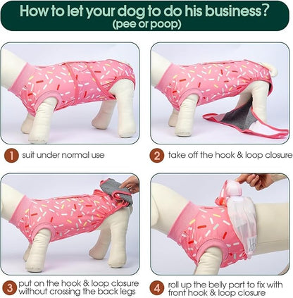 Kuoser Recovery Suit for Dogs, Comfy Dog Recovery Suit Female Doggie Onesie for Surgery, Post-Op Onesie for Female & Male Dogs, Soft Protective Wear, PinkRibbon XXL