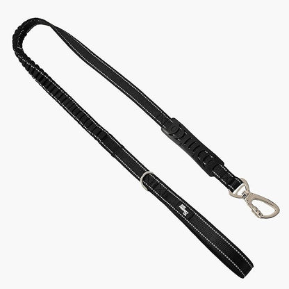 DF Co. Bungee Dog Leash | Strain Free & Shock Resistant for Control | Neoprene Padded Handle, Heavy-Duty Carabiner Clip, and D-Ring | Black, Size Small