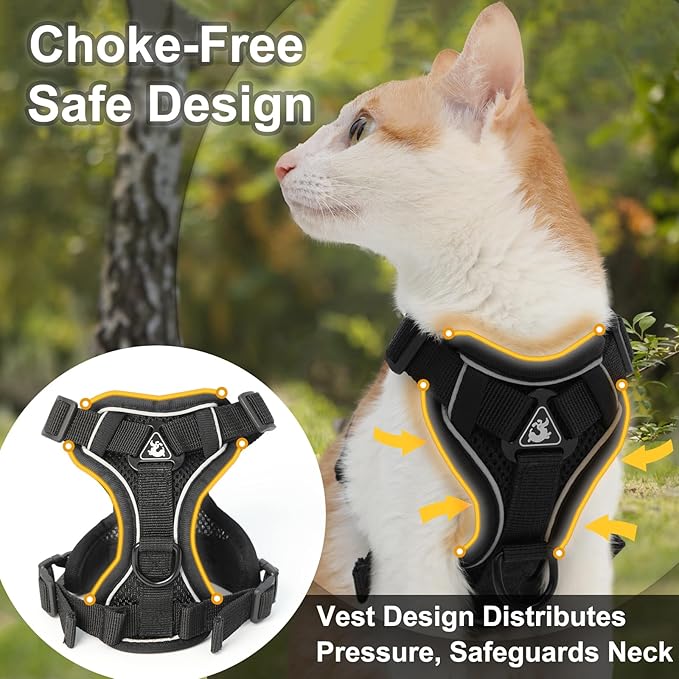 Kodervo Cat Harness and Leash, Reflective Cat Harness Escape Proof for Walking, Adjustable Kitten Harness and Leash Set, 4 Buckles Easy Control Breathable Cat Vest Harness for All Types of Cats