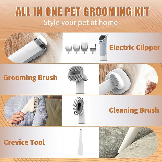 Dog Grooming Vacuum, Pet Grooming Kit with Dog Clippers, 2.5L Dust Cup 11000Pa Dogs Vacuum for Shedding Grooming, 5 Grooming Tools Home Cleaning in 1, Low Noise Pet Grooming Vacuum for Dogs