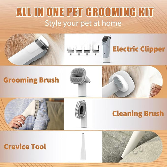 Dog Grooming Vacuum, Pet Grooming Kit with Dog Clippers, 2.5L Dust Cup 11000Pa Dogs Vacuum for Shedding Grooming, 5 Grooming Tools Home Cleaning in 1, Low Noise Pet Grooming Vacuum for Dogs