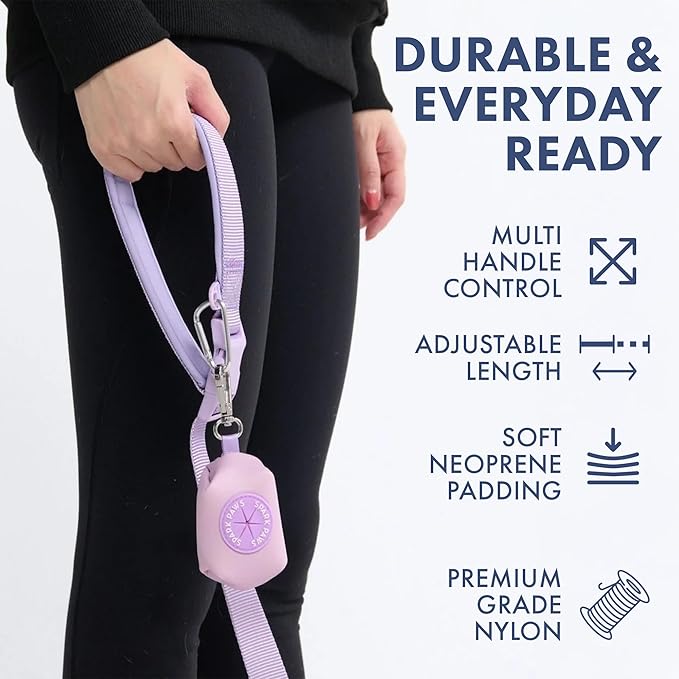 Spark Paws Handsfree Dog Leash – Shock Absorbing Waist Bungee Lead for Running, Car Seatbelt Clip & Poop Bag Set, Heavy Duty Tactical Lead for Medium, Large & X-Large Breeds - Lilac