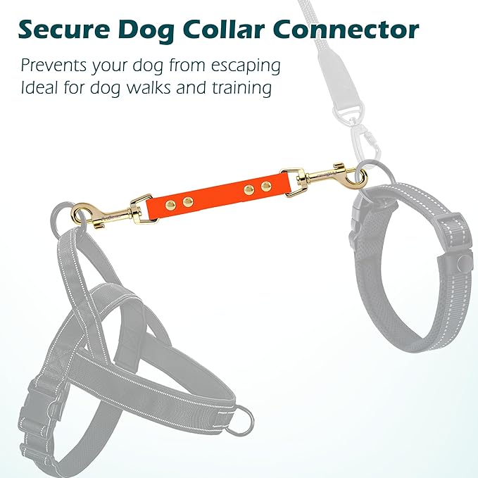 PetBonus Dog Collar Safety Clip, Waterproof Backup Safety Strap for Dog Harness to Prong Collar, Odor Proof Double Ended Clasp Leash Connector for Training Walking (Orange)