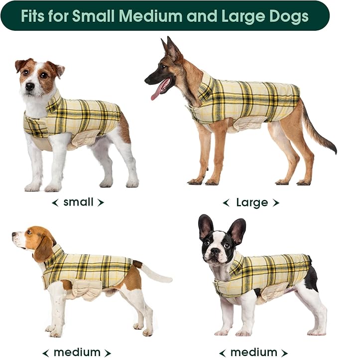 Kuoser Warm Dog Coat, Waterproof Dog Jacket for Extra Large Dogs, Adjustable Durable XXL Doggie Winter Coat Reversible Puppy Cold Weather Apparel from Small to Large Breed, Yellow XXL