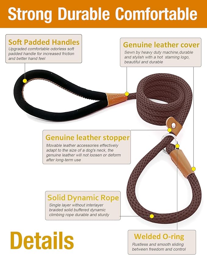 lynxking Dog Leash Slip Lead Rope Leash Strong Heavy Duty Braided Dog No Pull Training Lead for Medium Large and Small Dogs