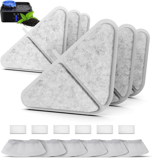 Automatic Pet Fountains Filters Replacements, 230oz/7L Dog Multiple Filtration Dog dispensor, Filtration System Pet Fountain Filters Replacement, 6Pack (6 Filter+6 Mesh Bag+6 Sponge)