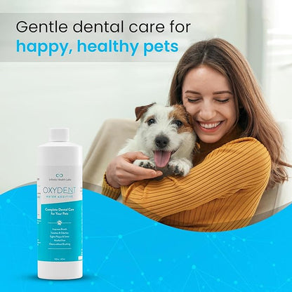 Infinite Health Labs Oxydent Premium Pet Dental Care Solution - Pet Water Additive & Mouthwash for Teeth Cleaning - Eliminate Bad Dog & Cat Bad Breath - Dog Dental Rinse - Fights Tartar & Plaque