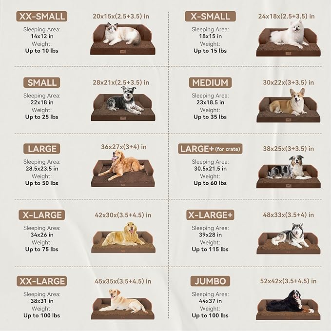 Large Dog Bed Orthopedic Washable - Beds Bolster - Extra Large Big Dogs - Waterproof with Removable Cover - Memory Foam Couch Sofa - Coffee Dog Bed