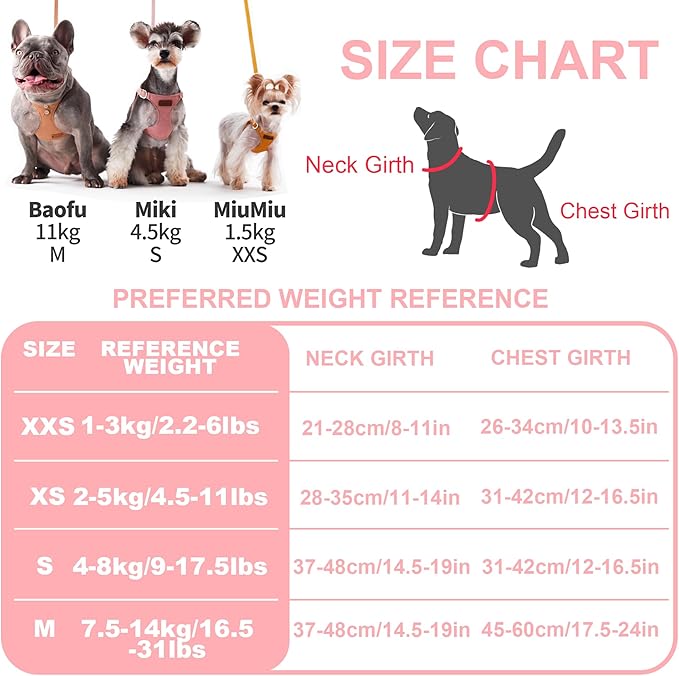 Puppytie No Pull xs Dog Harness with Multifunction Dog Leash,Soft Adjustable No Choke Escape Proof Pet Harness Vest,Pink,XS